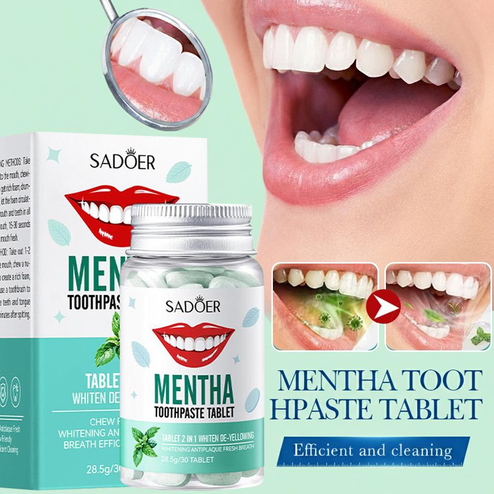 Whitening Mouthwash - 30 Pastiglie di Dentifricio Solido, Compresse
